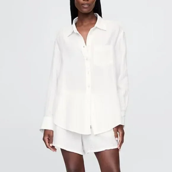 NWT Gap Cotton Gauze Button-Down Shirt Petite Large PL LP M - Picture 2 of 5